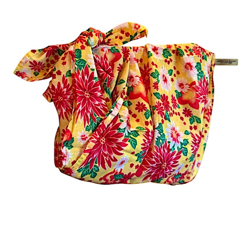 AEO Pink Yellow VTG Bali Floral Print Cotton Swim/Sarong/Wrap HeadScarf ⭐️